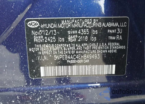 2014 Hyundai Sonata Gls from USA, damaged, VIN 5NPEB4AC4EH849493